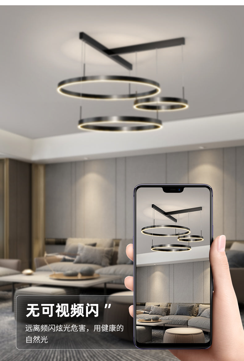 ضوء قلادة LED من الألمنيوم والأكريليك متعدد الطبقات بتصميم مستدير عصري من الدول الاسكندنافية لغرفة المعيشة 
