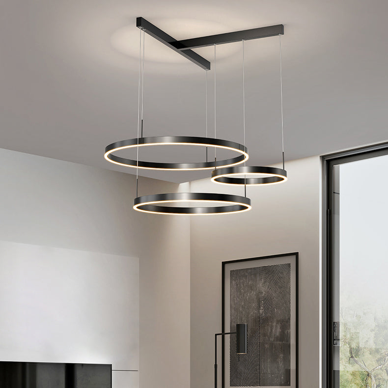 ضوء قلادة LED من الألمنيوم والأكريليك متعدد الطبقات بتصميم مستدير عصري من الدول الاسكندنافية لغرفة المعيشة 
