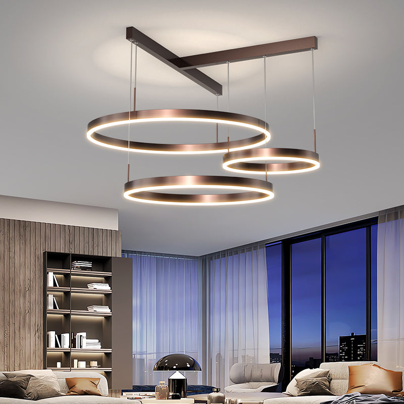 ضوء قلادة LED من الألمنيوم والأكريليك متعدد الطبقات بتصميم مستدير عصري من الدول الاسكندنافية لغرفة المعيشة 