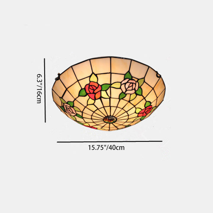 Plafonnier semi-circulaire Tiffany traditionnel en verre de fer avec 3 lumières pour chambre 