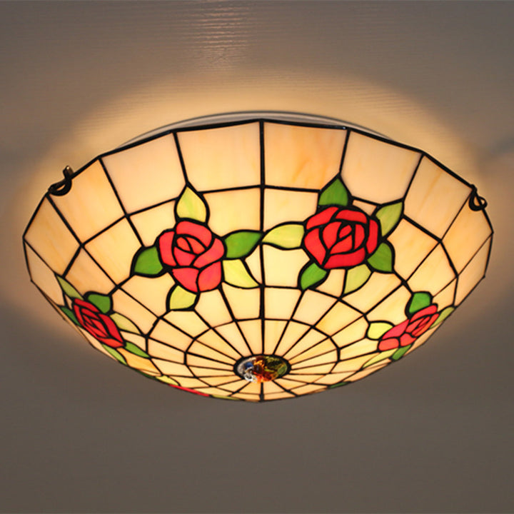 Plafonnier semi-circulaire Tiffany traditionnel en verre de fer avec 3 lumières pour chambre 