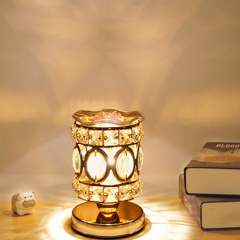 Lámpara de Mesa de Cera Derretida de Aroma de 1 Luz de Cristal de Hierro Redondo Cilindro de Lujo Moderno para Dormitorio 