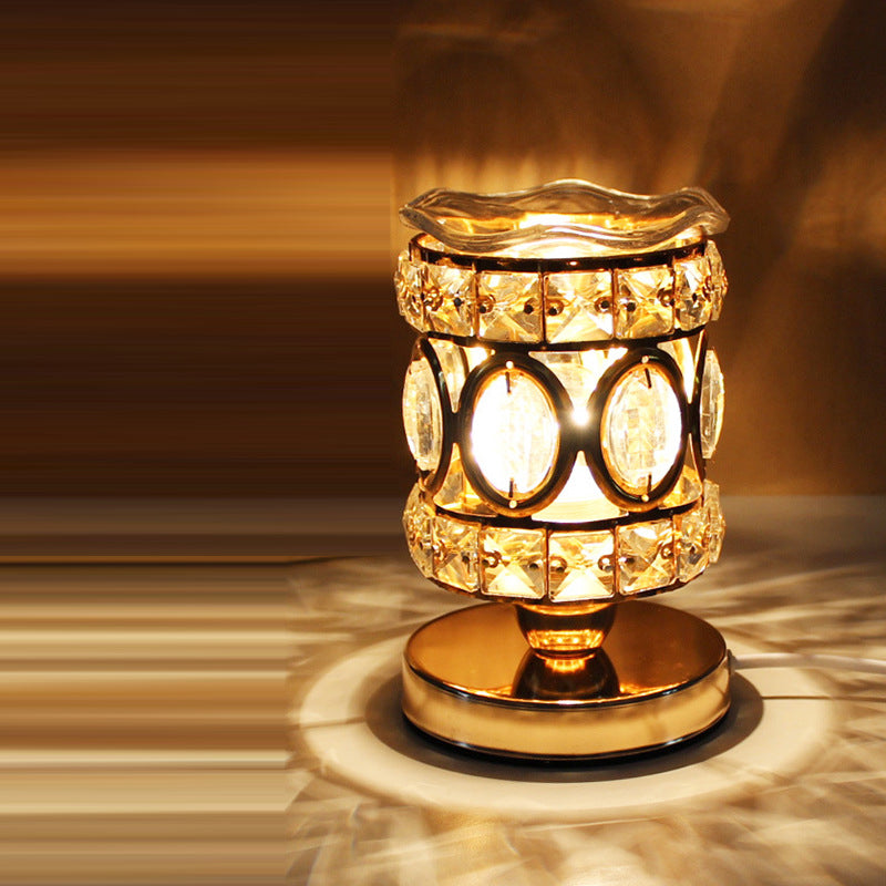 Lámpara de Mesa de Cera Derretida de Aroma de 1 Luz de Cristal de Hierro Redondo Cilindro de Lujo Moderno para Dormitorio 