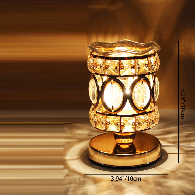 Lámpara de Mesa de Cera Derretida de Aroma de 1 Luz de Cristal de Hierro Redondo Cilindro de Lujo Moderno para Dormitorio 