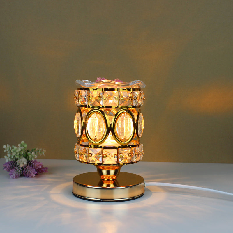 Lámpara de Mesa de Cera Derretida de Aroma de 1 Luz de Cristal de Hierro Redondo Cilindro de Lujo Moderno para Dormitorio 