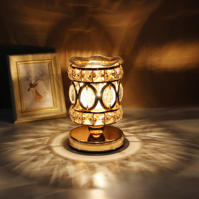 Lámpara de Mesa de Cera Derretida de Aroma de 1 Luz de Cristal de Hierro Redondo Cilindro de Lujo Moderno para Dormitorio 