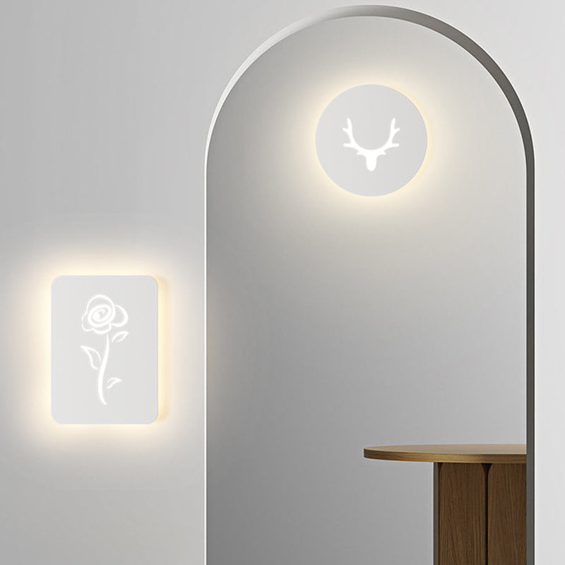 Applique Murale LED en Acrylique Fer Cerf Note Rose Ronde Rectangle Créative Contemporaine pour Chambre 