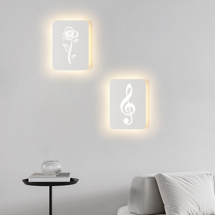 Applique Murale LED en Acrylique Fer Cerf Note Rose Ronde Rectangle Créative Contemporaine pour Chambre 