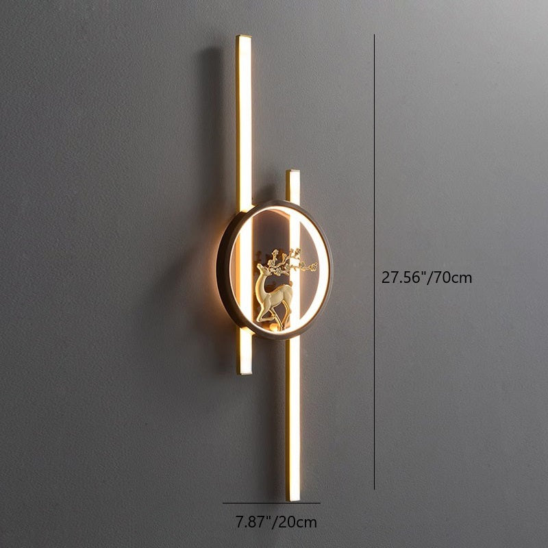 Traditional Chinese Round Strip Plum Deer Full Copper Silicone LED Wall Sconce Lamp For Bedroom