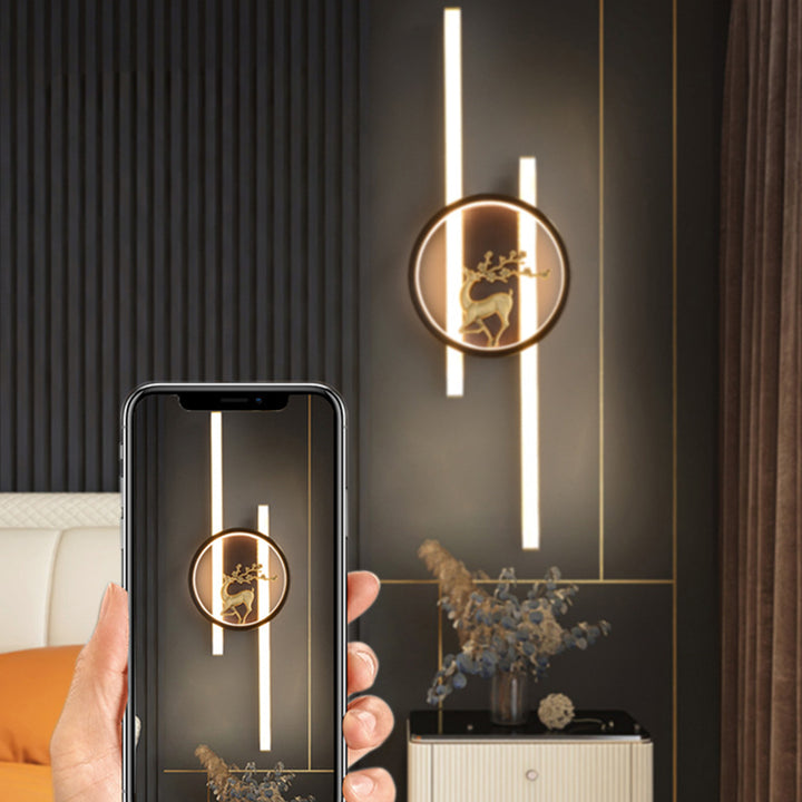 Traditional Chinese Round Strip Plum Deer Full Copper Silicone LED Wall Sconce Lamp For Bedroom