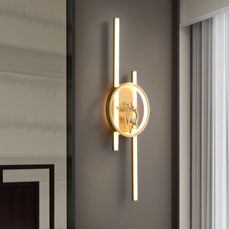 Traditional Chinese Round Strip Plum Deer Full Copper Silicone LED Wall Sconce Lamp For Bedroom