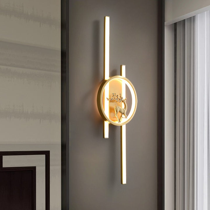 Traditional Chinese Round Strip Plum Deer Full Copper Silicone LED Wall Sconce Lamp For Bedroom