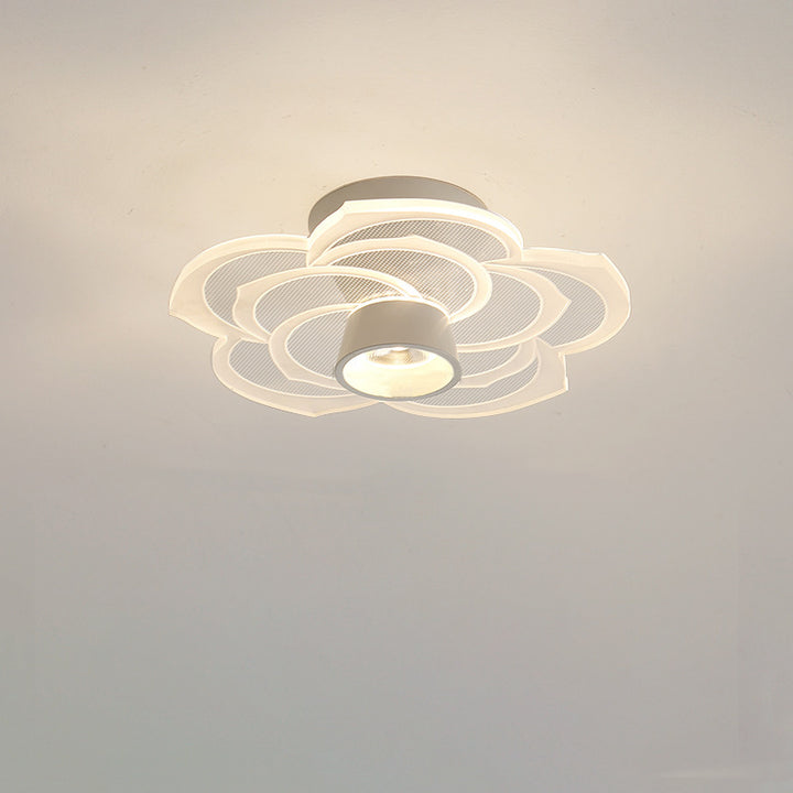 Contemporary Scandinavian Lotus Leaf Rose Iron Acrylic LED Semi-Flush Mount Ceiling Light For Living Room