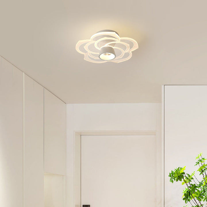Contemporary Scandinavian Lotus Leaf Rose Iron Acrylic LED Semi-Flush Mount Ceiling Light For Living Room