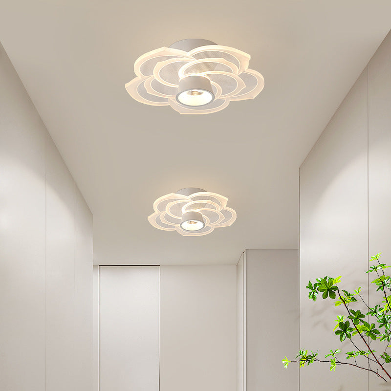 Zeitgenössische skandinavische Lotusblatt-Rosen-Eisen-Acryl-LED-Halbeinbau-Deckenleuchte für das Wohnzimmer 