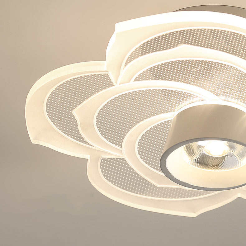 Zeitgenössische skandinavische Lotusblatt-Rosen-Eisen-Acryl-LED-Halbeinbau-Deckenleuchte für das Wohnzimmer 