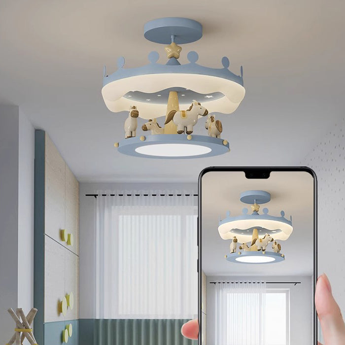 Éclairage semi-encastré contemporain créatif pour enfants en forme de carrousel rond en fer PE LED pour chambre 