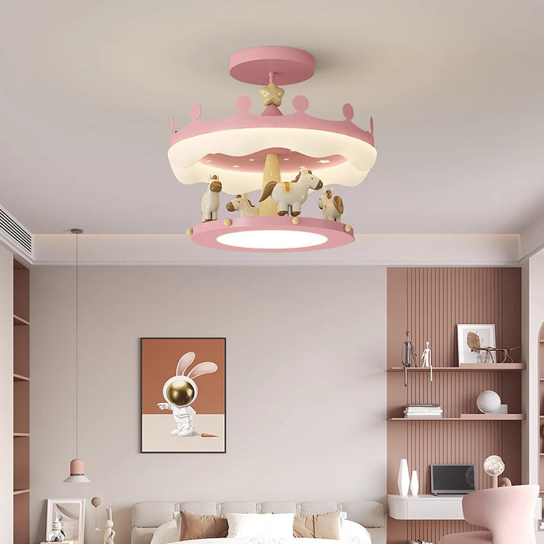 Éclairage semi-encastré contemporain créatif pour enfants en forme de carrousel rond en fer PE LED pour chambre 