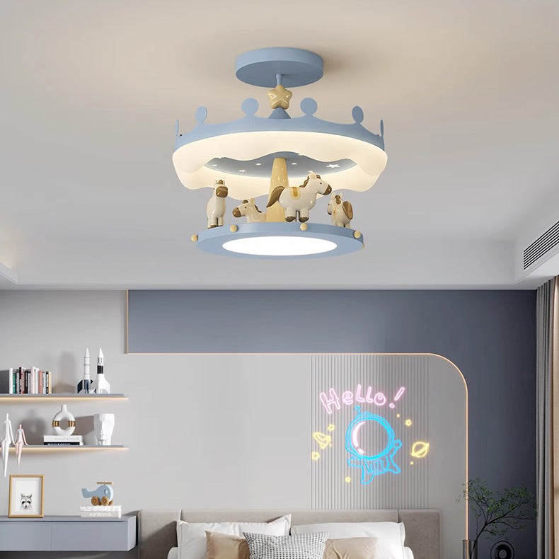 Éclairage semi-encastré contemporain créatif pour enfants en forme de carrousel rond en fer PE LED pour chambre 