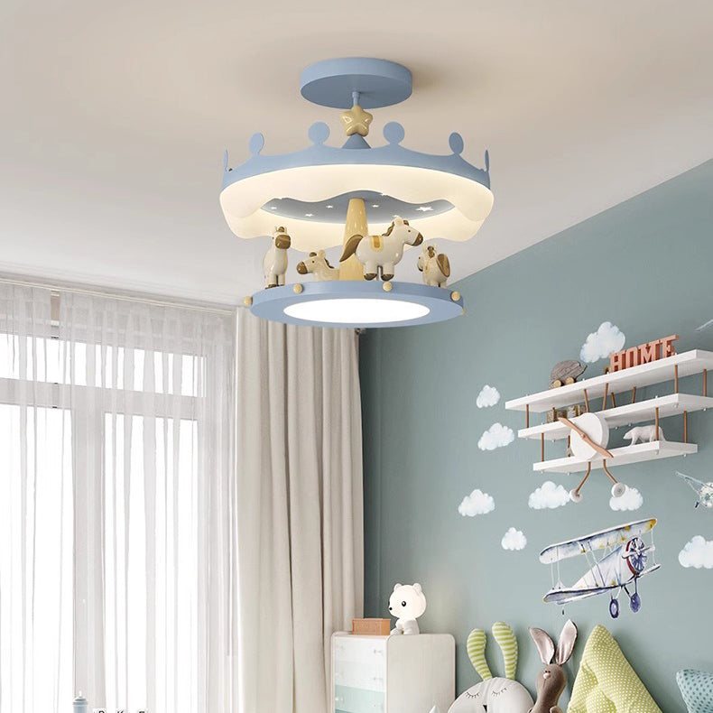 Éclairage semi-encastré contemporain créatif pour enfants en forme de carrousel rond en fer PE LED pour chambre 