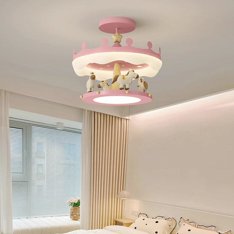 Éclairage semi-encastré contemporain créatif pour enfants en forme de carrousel rond en fer PE LED pour chambre 