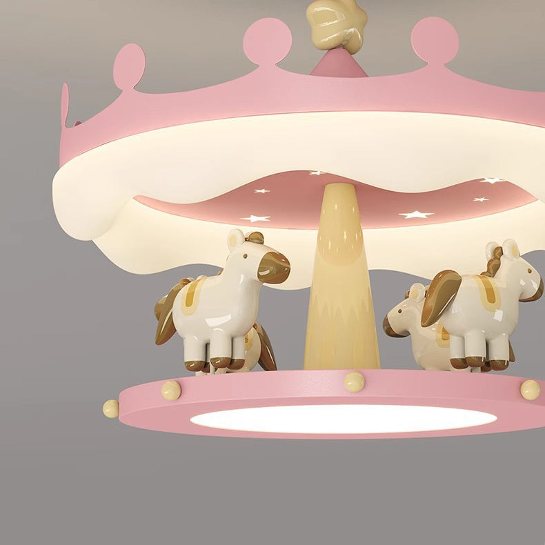 Éclairage semi-encastré contemporain créatif pour enfants en forme de carrousel rond en fer PE LED pour chambre 