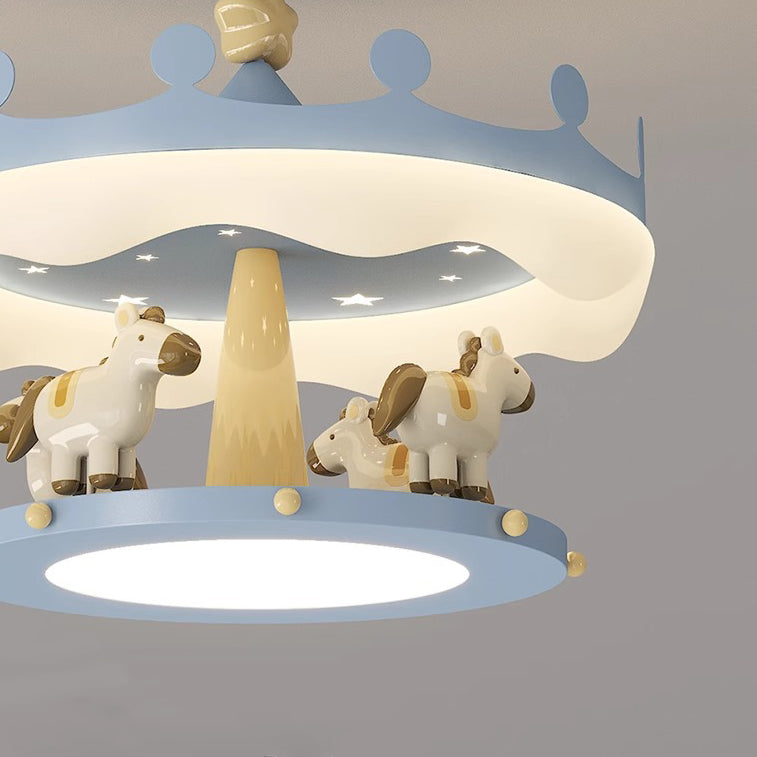 Éclairage semi-encastré contemporain créatif pour enfants en forme de carrousel rond en fer PE LED pour chambre 