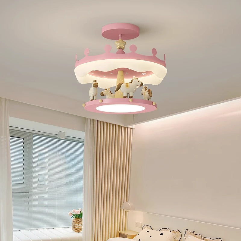 Éclairage semi-encastré contemporain créatif pour enfants en forme de carrousel rond en fer PE LED pour chambre 