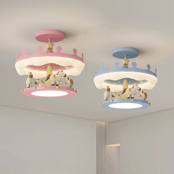 Éclairage semi-encastré contemporain créatif pour enfants en forme de carrousel rond en fer PE LED pour chambre 