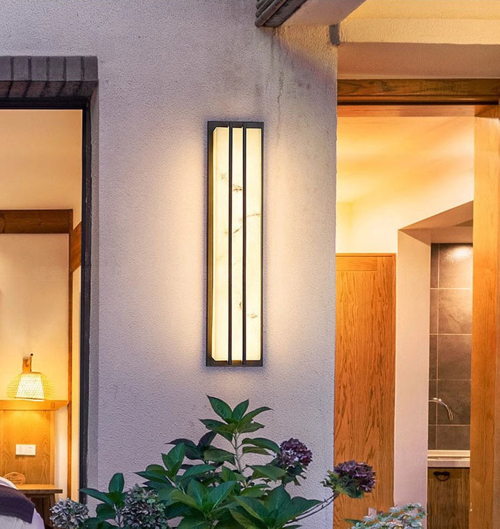 Moderno Minimalista Impermeable Rectangular Lámpara Aplique de Pared LED de Acero Inoxidable Largo con Resina para Patio Exterior 