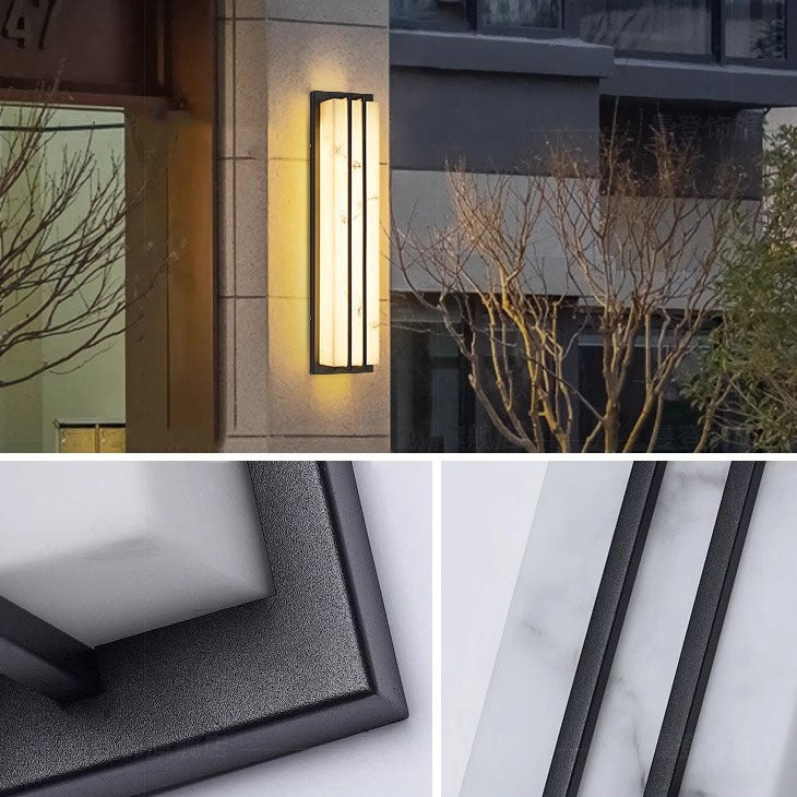 Moderno Minimalista Impermeable Rectangular Lámpara Aplique de Pared LED de Acero Inoxidable Largo con Resina para Patio Exterior 