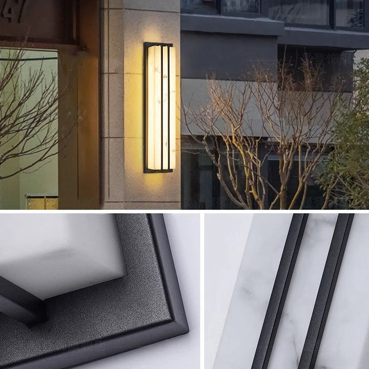 Moderno Minimalista Impermeable Rectangular Lámpara Aplique de Pared LED de Acero Inoxidable Largo con Resina para Patio Exterior 