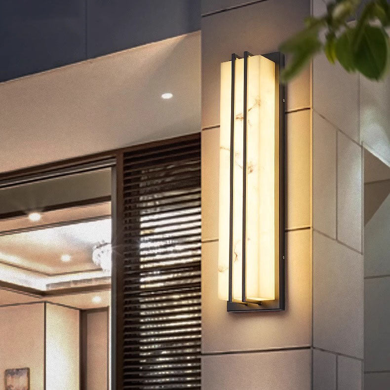 Moderno Minimalista Impermeable Rectangular Lámpara Aplique de Pared LED de Acero Inoxidable Largo con Resina para Patio Exterior 