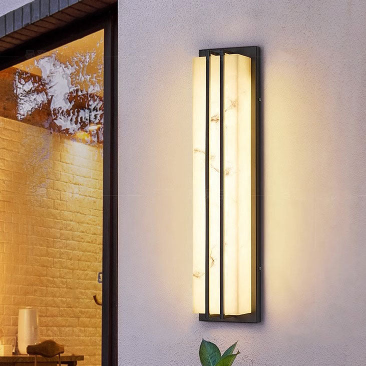 Moderno Minimalista Impermeable Rectangular Lámpara Aplique de Pared LED de Acero Inoxidable Largo con Resina para Patio Exterior 