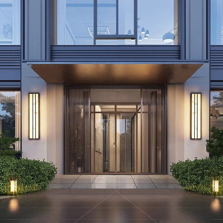 Moderno Minimalista Impermeable Rectangular Lámpara Aplique de Pared LED de Acero Inoxidable Largo con Resina para Patio Exterior 