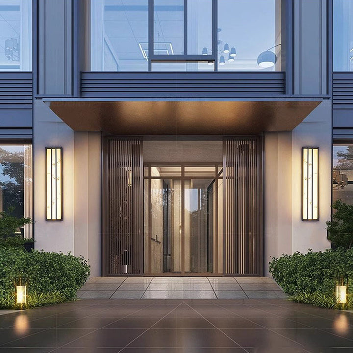 Moderno Minimalista Impermeable Rectangular Lámpara Aplique de Pared LED de Acero Inoxidable Largo con Resina para Patio Exterior 