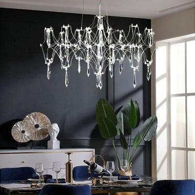 Moderna Lámpara de Araña de Lujo de Malla Ramificada de Acero Inoxidable con Cristales y LED para Sala de Estar 