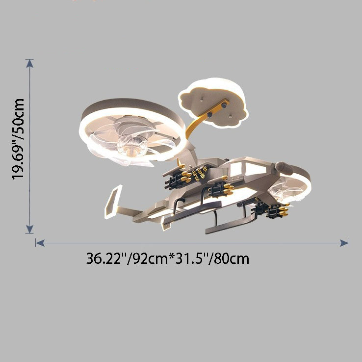 Contemporary Creative Kids Airplane Acrylic LED Flush Mount Ceiling Fan Light For Bedroom