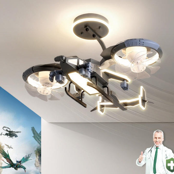 Contemporary Creative Kids Airplane Acrylic LED Flush Mount Ceiling Fan Light For Bedroom