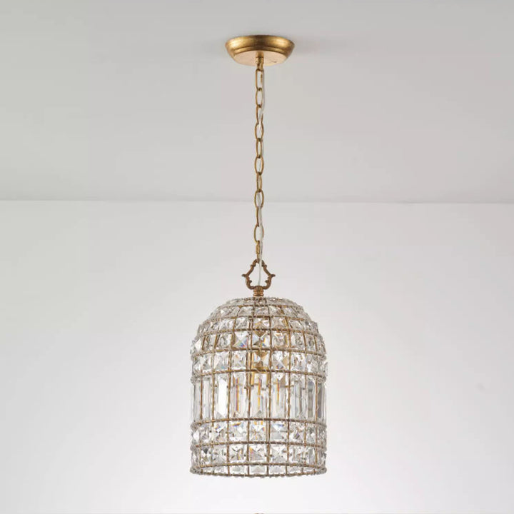 Traditionelle französische Zylinder-Halbrund-Vogelkäfig-Eisen-Kristall 1-Licht-Pendelleuchte für das Wohnzimmer 