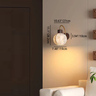 Traditional Vintage Spherical Cylinder Flower Pattern Iron Wooden Fabric 1-Light Wall Sconce Lamp For Bedroom