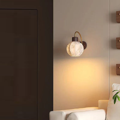 Traditional Vintage Spherical Cylinder Flower Pattern Iron Wooden Fabric 1-Light Wall Sconce Lamp For Bedroom