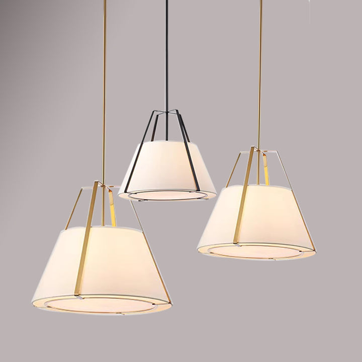 Traditional Chinese Round Table Iron Fabric 3-Light Pendant Light For Living Room