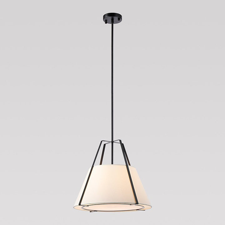 Traditional Chinese Round Table Iron Fabric 3-Light Pendant Light For Living Room