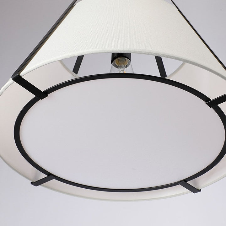 Traditional Chinese Round Table Iron Fabric 3-Light Pendant Light For Living Room