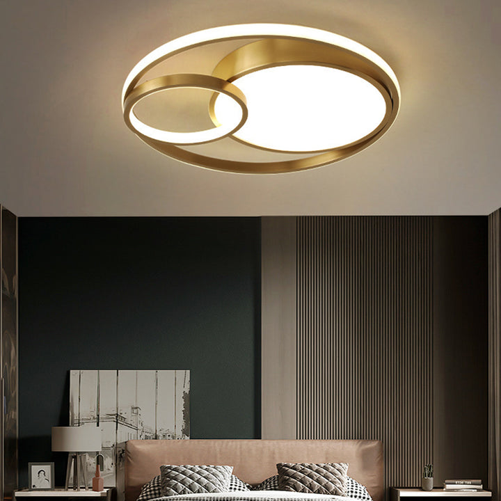 Plafonnier LED en acrylique cuivre décalé rond contemporain scandinave pour chambre à coucher 