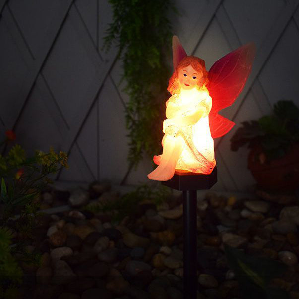 مصباح حديقة LED عصري إبداعي يعمل بالطاقة الشمسية ومقاوم للماء مصنوع من الراتنج البلاستيكي 