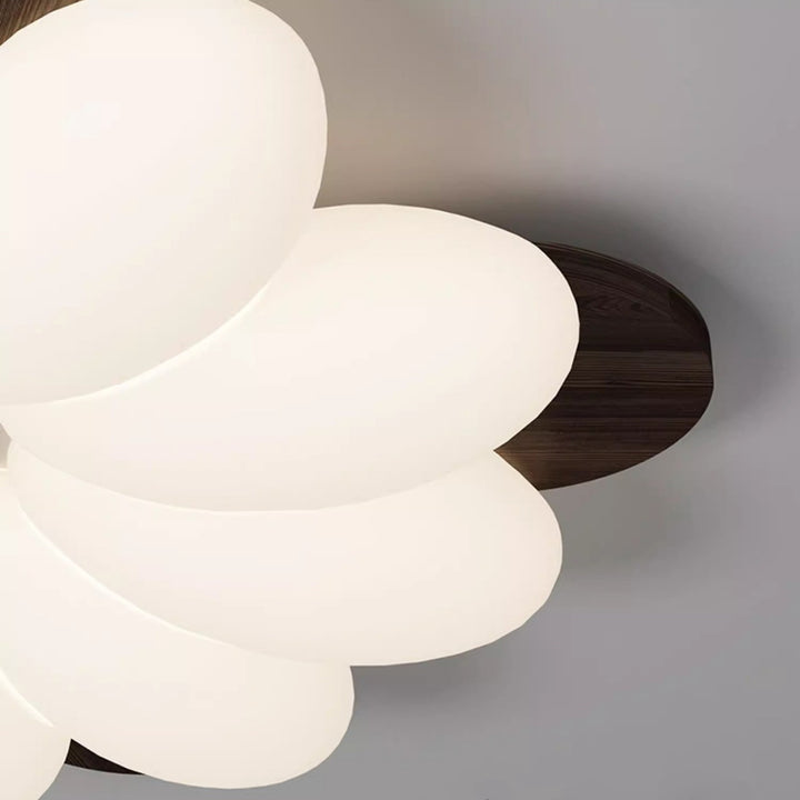 Traditional Vintage Flower Petal Iron Wooden Acrylic LED Flush Mount Ceiling Light For Bedroom