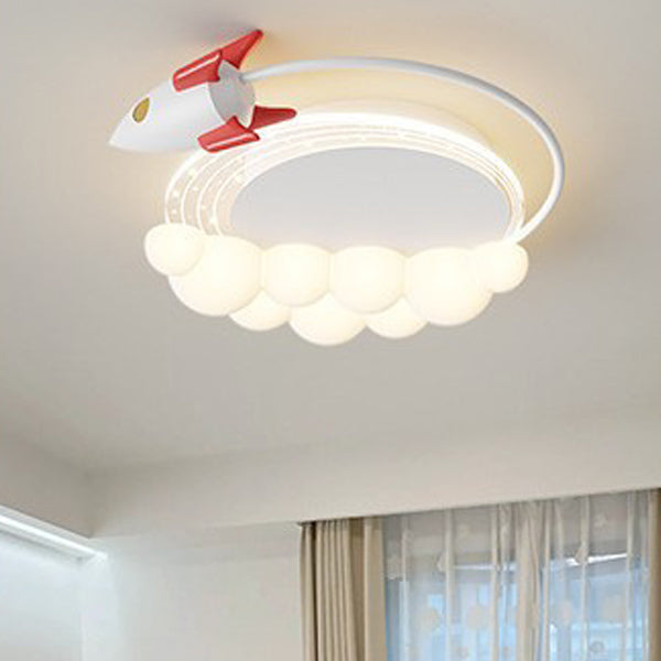 Zeitgenössische kreative Cartoon-Kinder-Rakete Bogen Wolke Eisen Harz LED Deckenleuchte für Schlafzimmer 