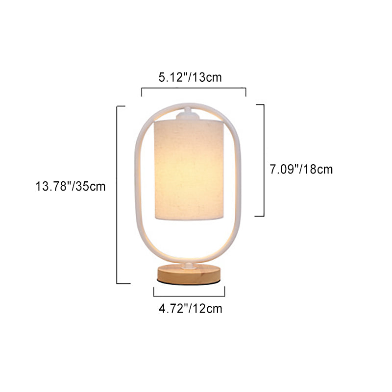Zeitgenössische skandinavische ovale Zylinderlampe aus massivem Holz, Metall und Stoff mit 1 Licht für das Schlafzimmer 